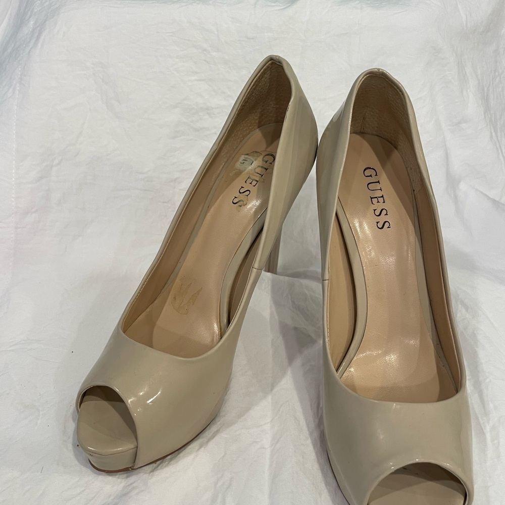 Guess Women's Beige Peep Toe Heels